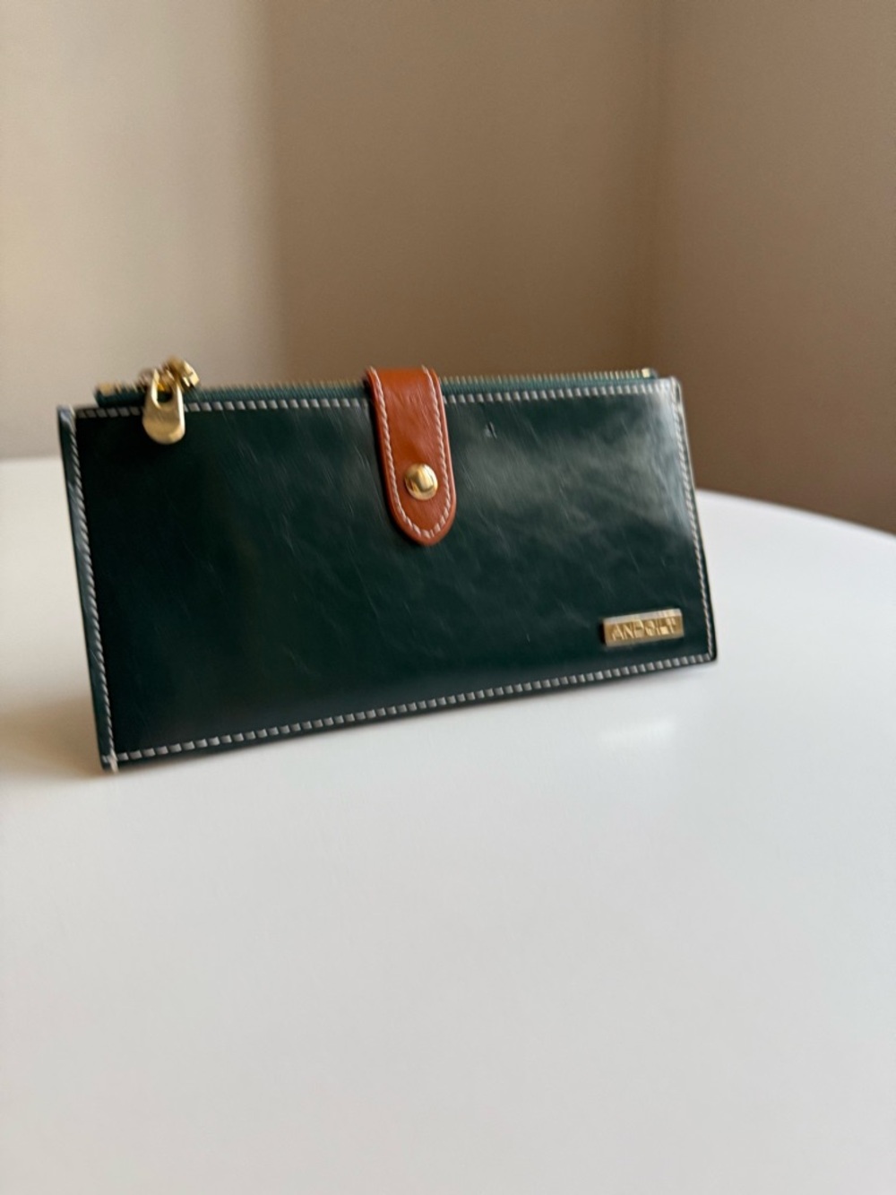 AnDoilt Genuine Leather Credit Card ID Bills Green Wallet Slim Bifold Purse